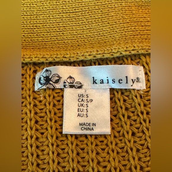 Kaisely Mustard Yellow cozy knit V-Neck Lace-Up Sweater small - Picture 4 of 5